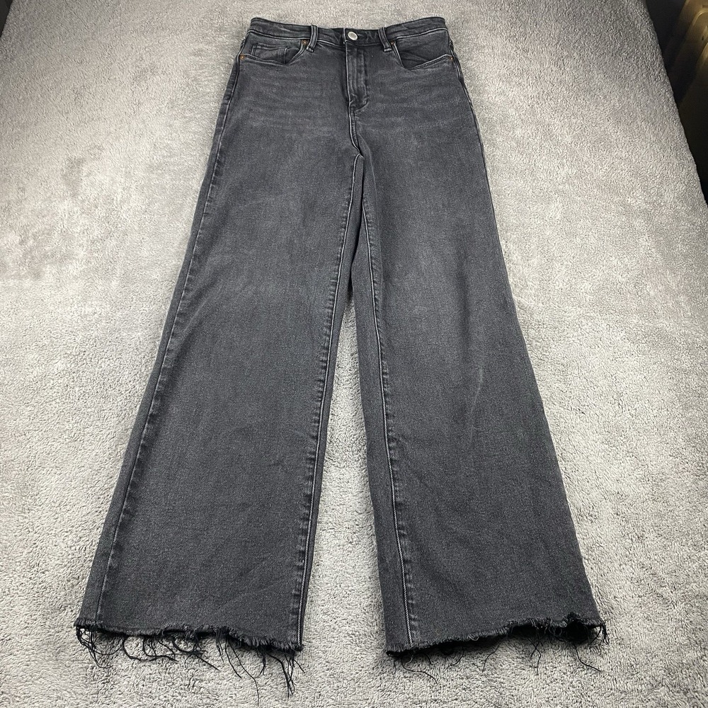 Blank NYC The Franklin Ribcage Wide Leg Jeans Womens 27 Black High‎ Rise Raw Hem